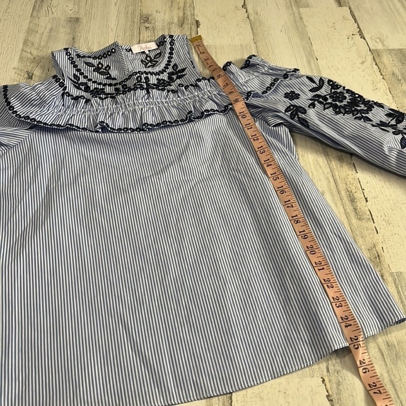 Parker Sammy Embroidered Cold Shoulder Stripe Blouse Size Small - Picture 11 of 11